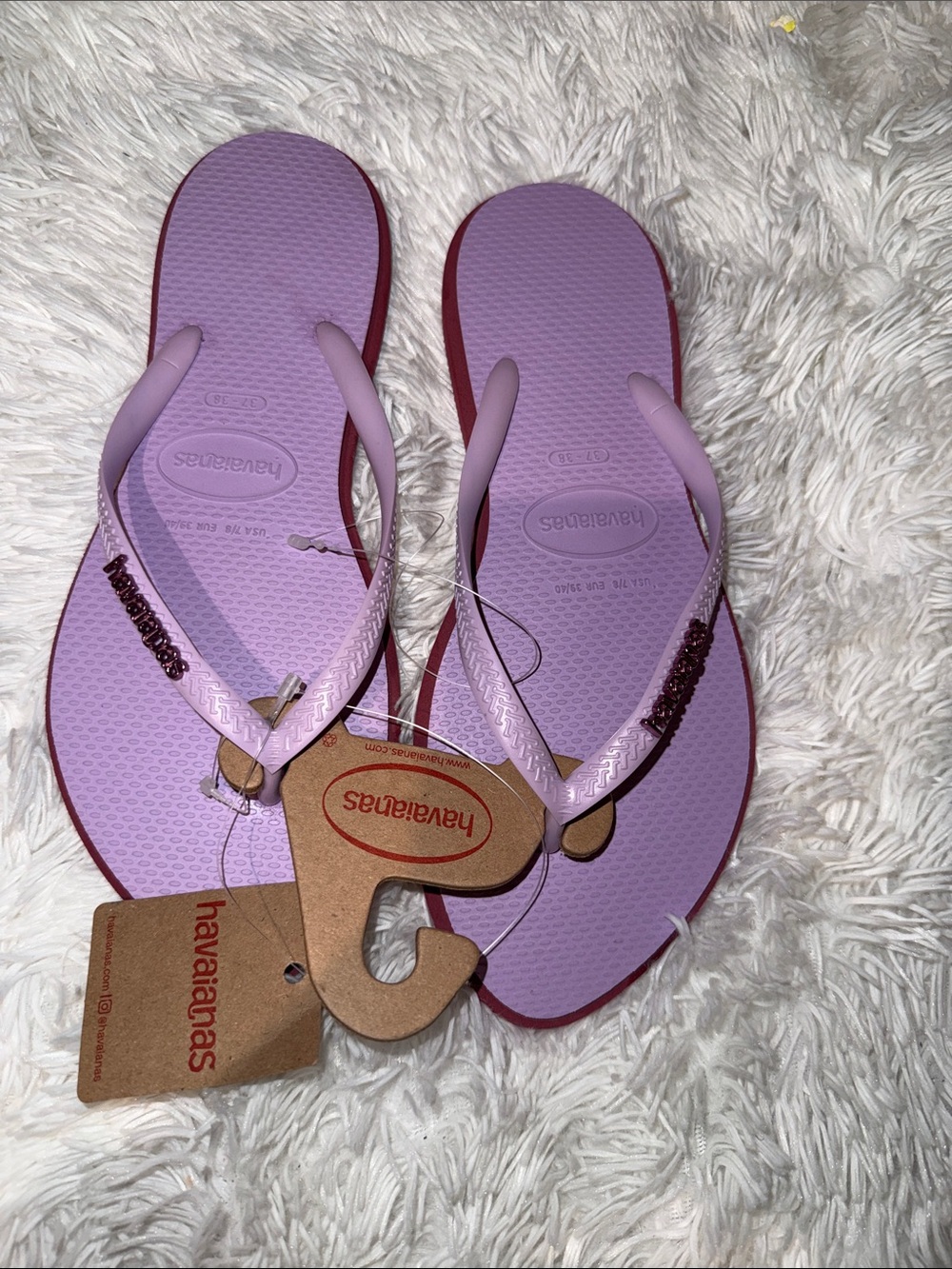Havaianas Lilac Flip Flops with Burgundy Edge and Sparkle Straps